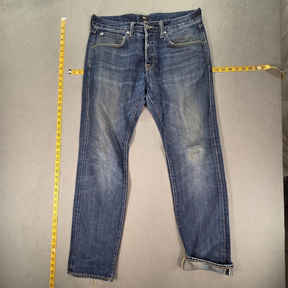 Edwin Sel;vedge Jeans Mens 33x32 Med Wash Blue Regular Tapered Distressed Denim